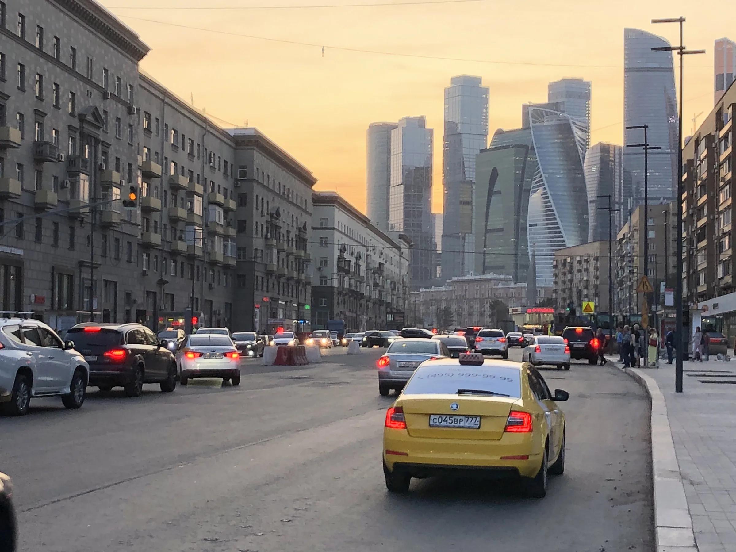 Tverskaya Street at golden hour, looking toward the Moscow-City skyline. Photo: Vlad Lario.